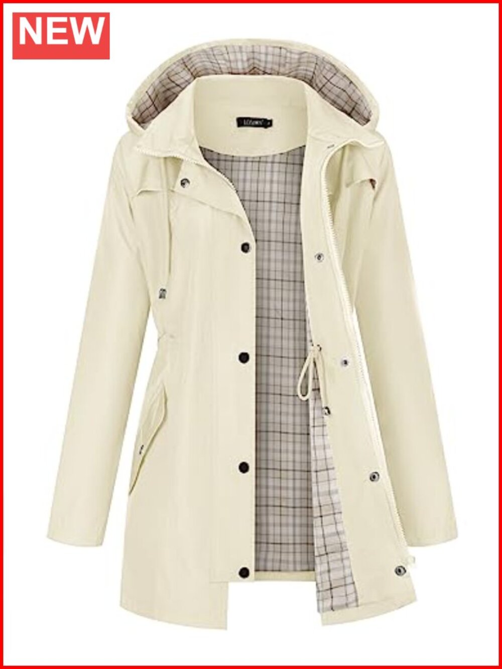 Women's Waterproof Lined Rain Jacket Lightweight Hooded Outdoor Hiking Coat